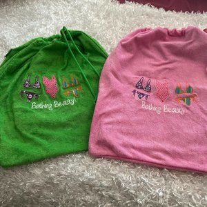 Miamica Pink & Green Soft Terry Cloth Swim/Wet Suit Bag